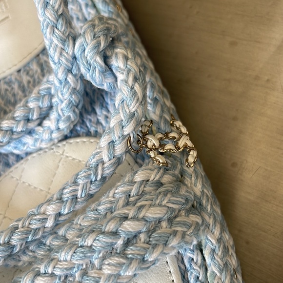 Chanel cord blue white chain charm sandal rope flats sz 39 with box $1425 - Picture 4 of 10